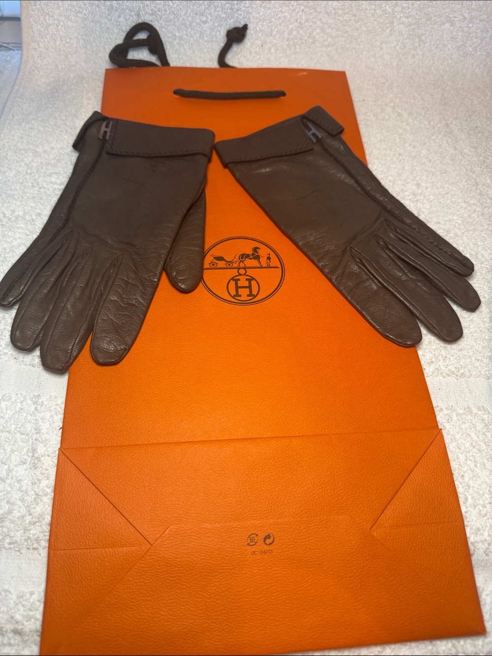 HERMES Joo Do H Gloves Leather Brown